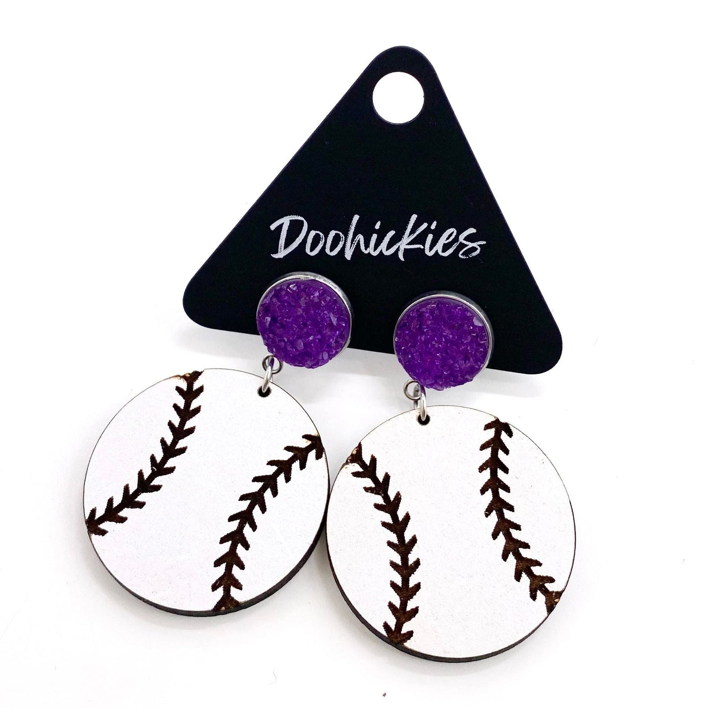 2" Custom Engraved Baseball Dangles -Baseball Earrings by Doohickies Wholesale