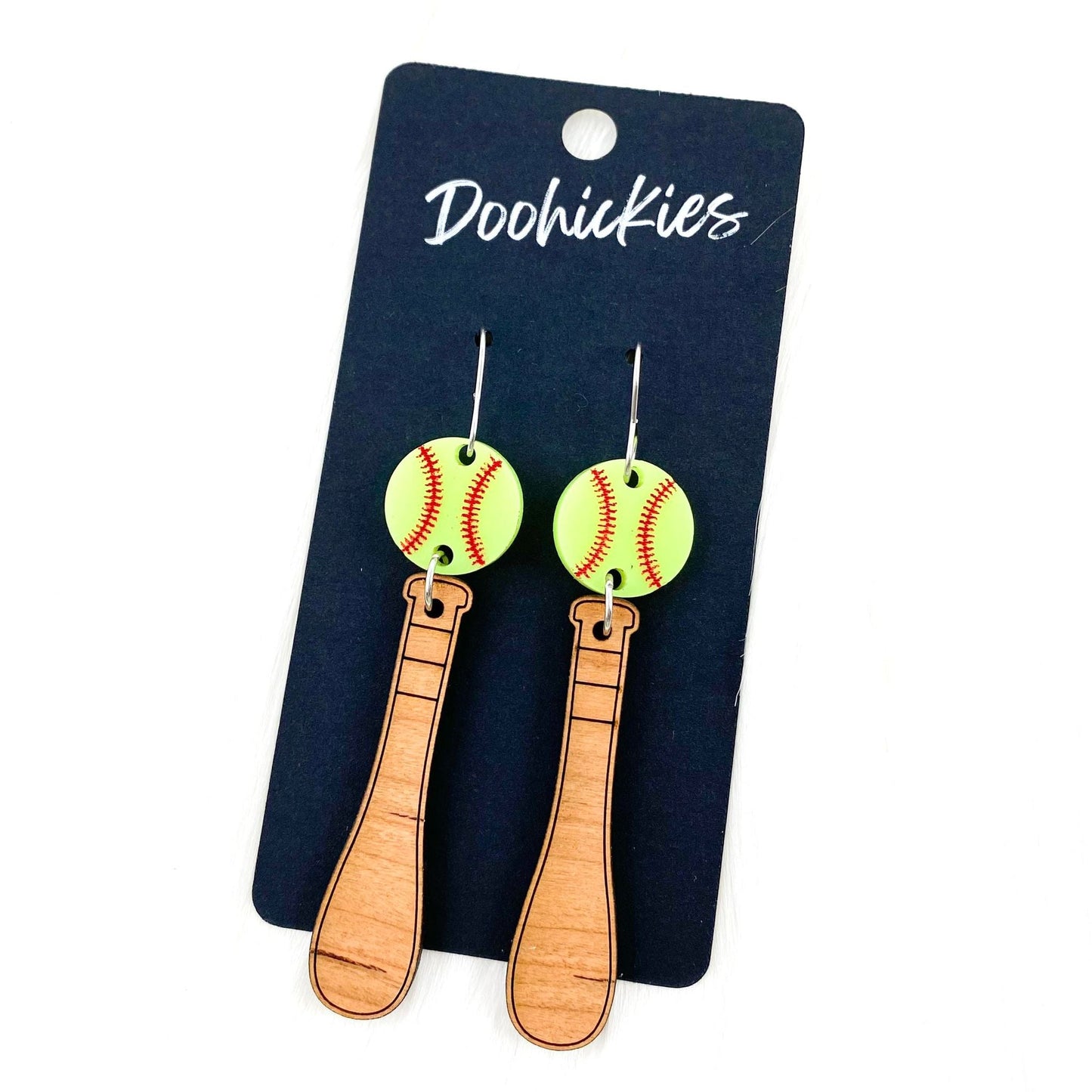 3" Bat & Ball Dangles -Sports Earrings by Doohickies Wholesale