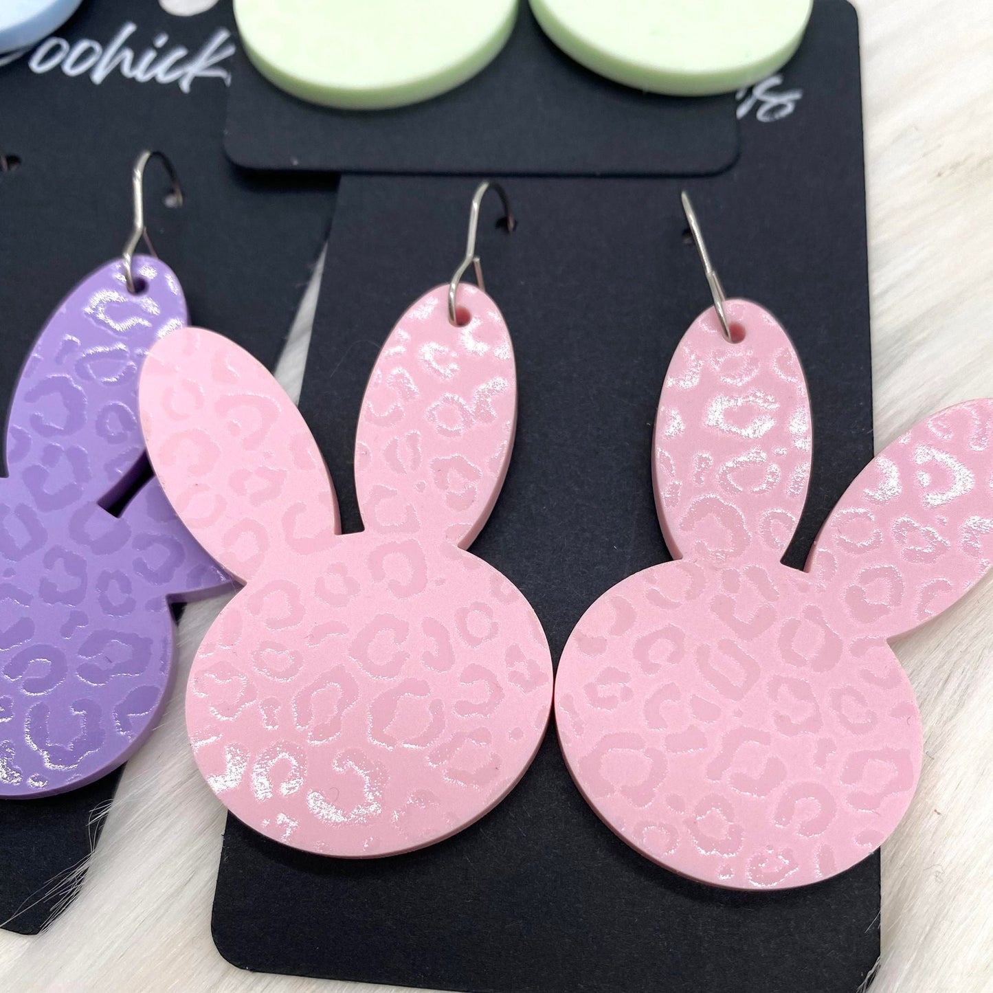 2.5" Pastel Leopard Bunny Heads -Easter Earrings by Doohickies Wholesale