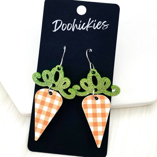 2.5" Carrot-Orange Gingham Acrylics - Earrings by Doohickies Wholesale