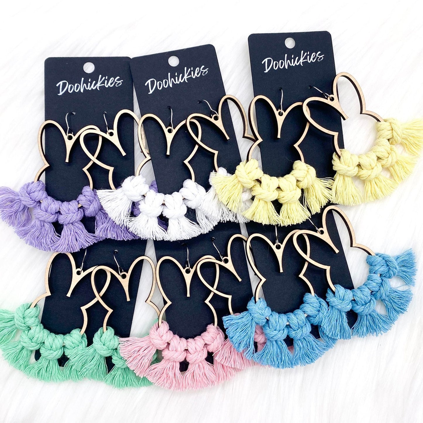 3" Pastel Bunny Macrame -Easter Statement Earrings by Doohickies Wholesale