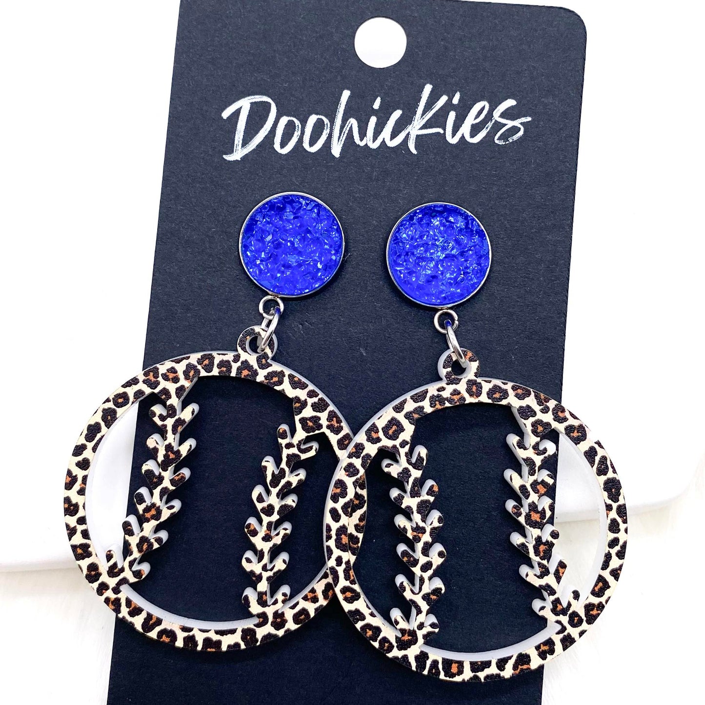 2" Custom Leopard Baseball Dangles- Sports Earrings by Doohickies Wholesale