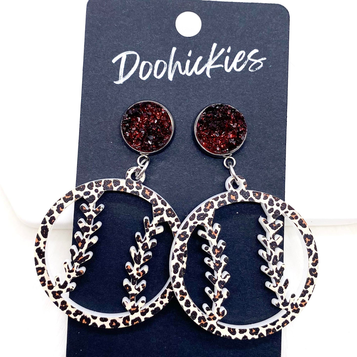 2" Custom Leopard Baseball Dangles- Sports Earrings by Doohickies Wholesale