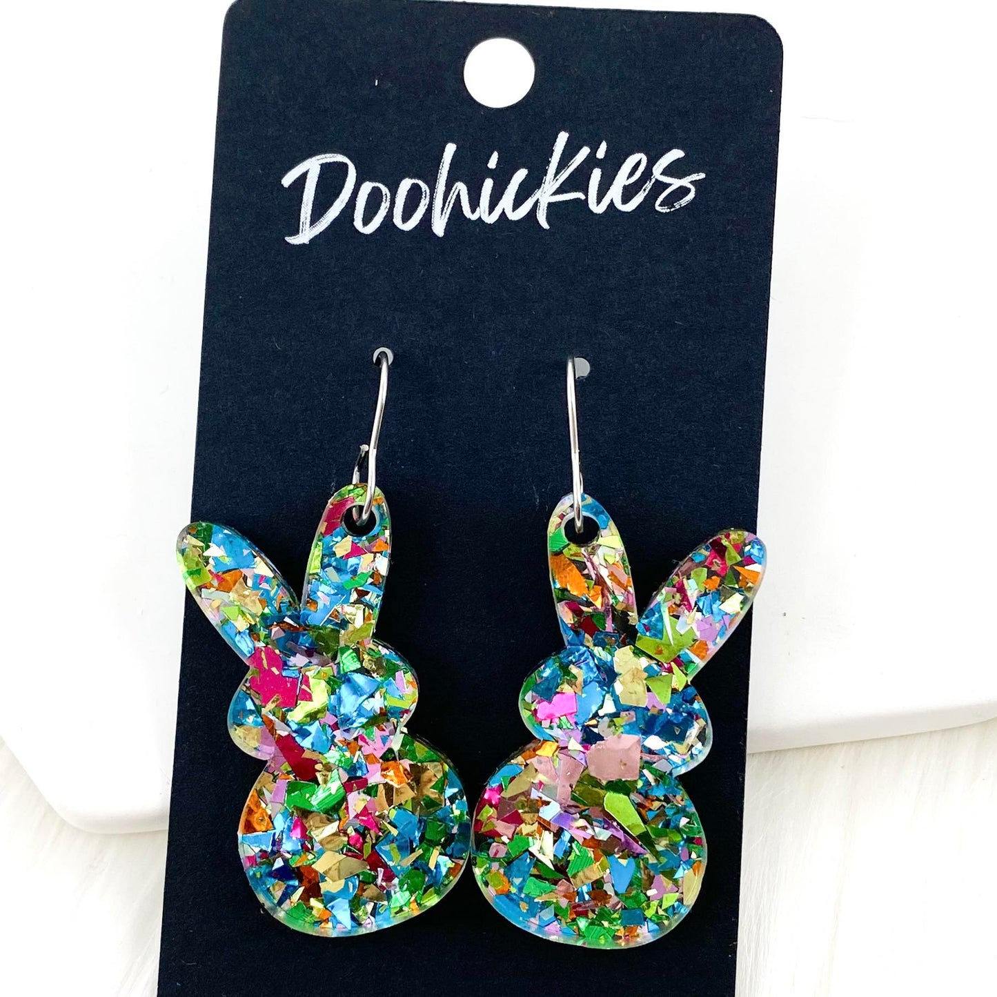 1.5" Confetti Marshmallow Bunnies -Easter Earrings by Doohickies Wholesale