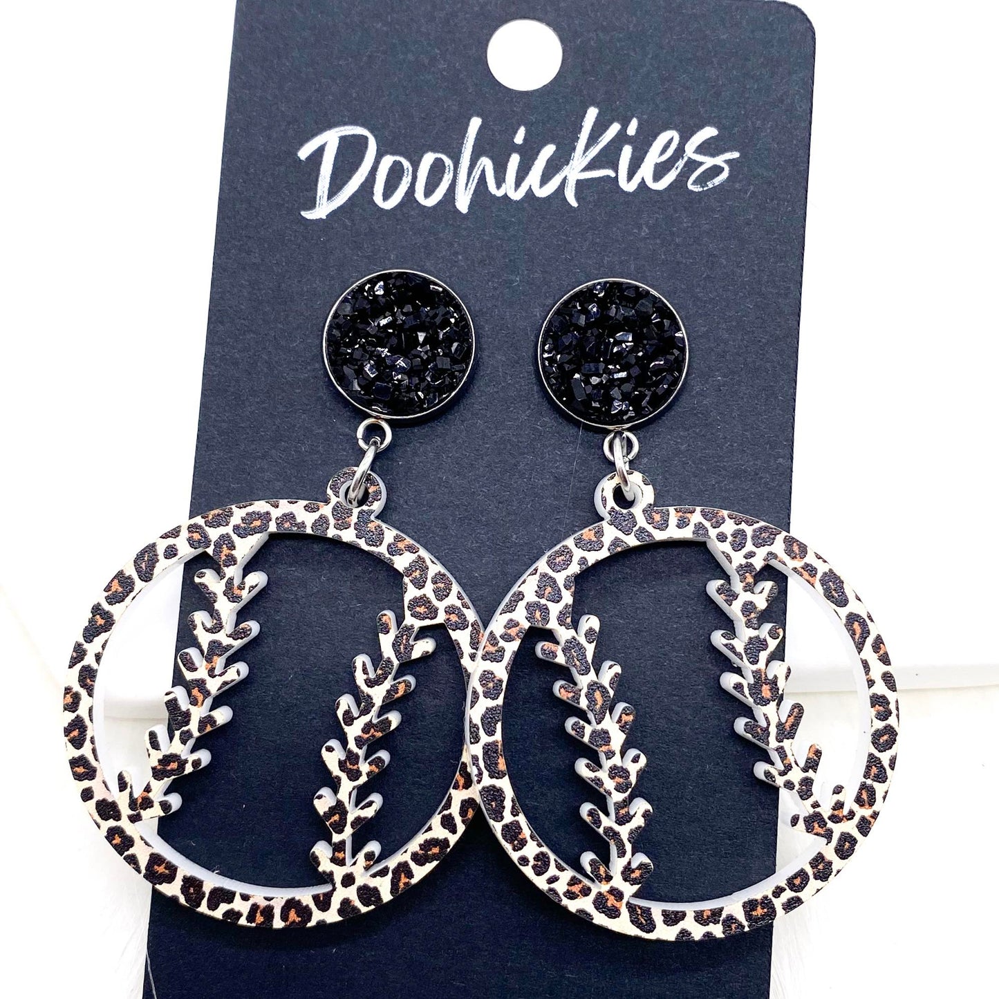 2" Custom Leopard Baseball Dangles- Sports Earrings by Doohickies Wholesale