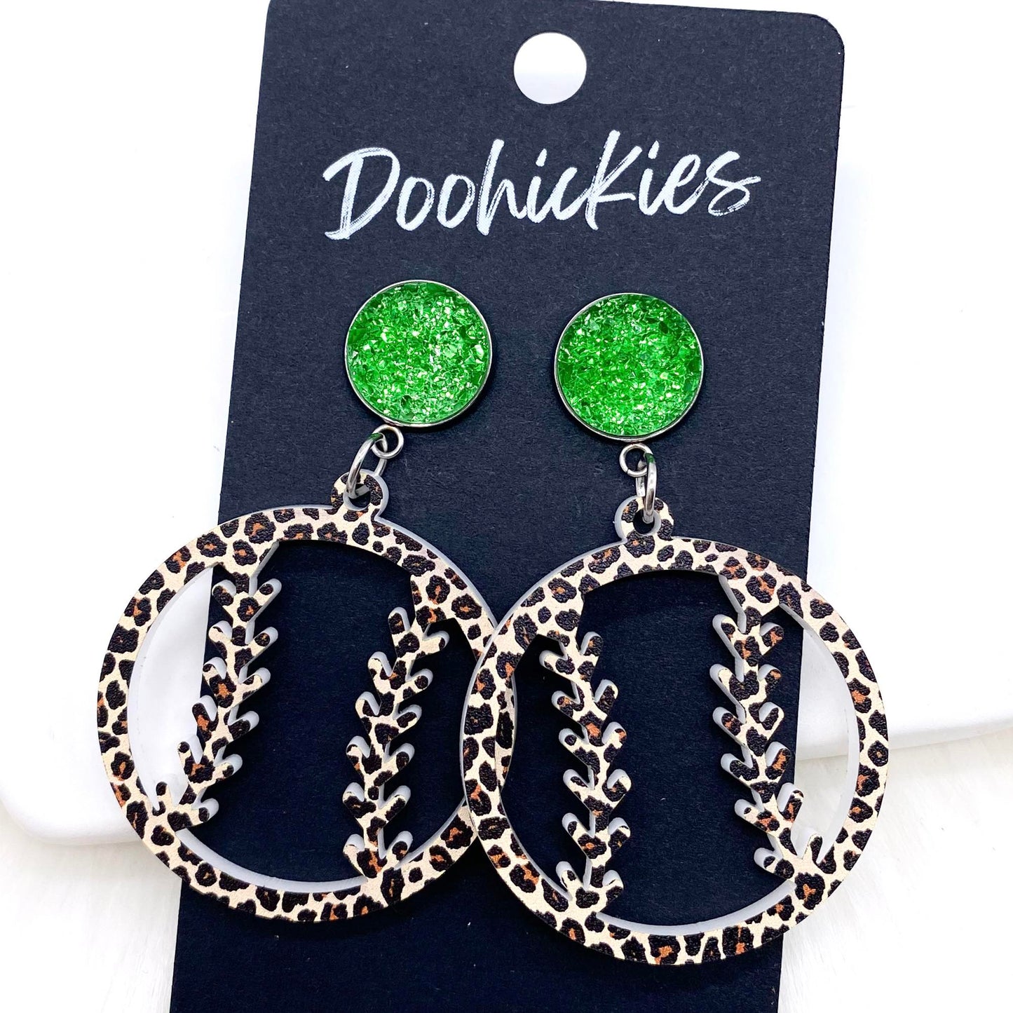 2" Custom Leopard Baseball Dangles- Sports Earrings by Doohickies Wholesale