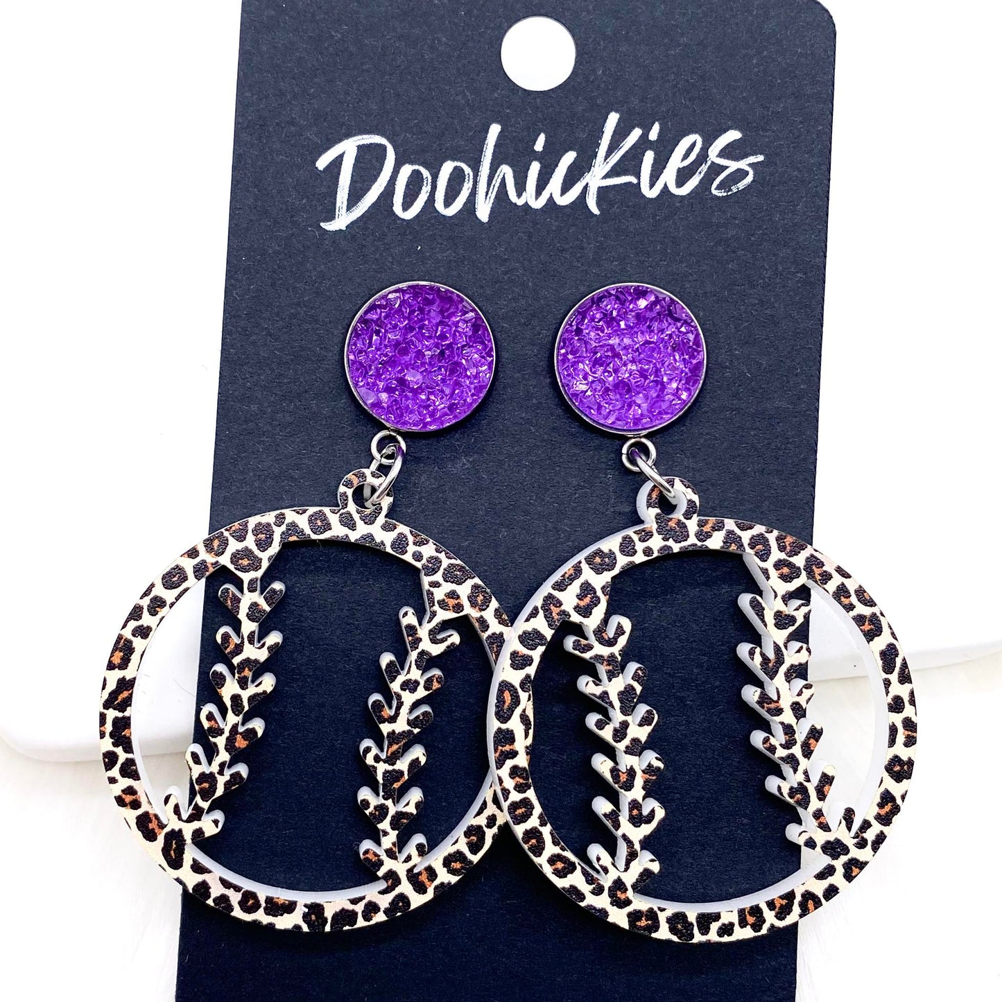 2" Custom Leopard Baseball Dangles- Sports Earrings by Doohickies Wholesale