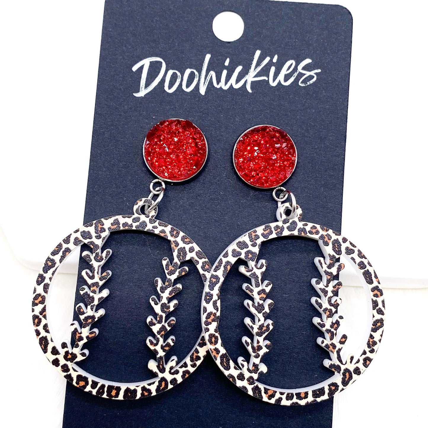 2" Custom Leopard Baseball Dangles- Sports Earrings by Doohickies Wholesale