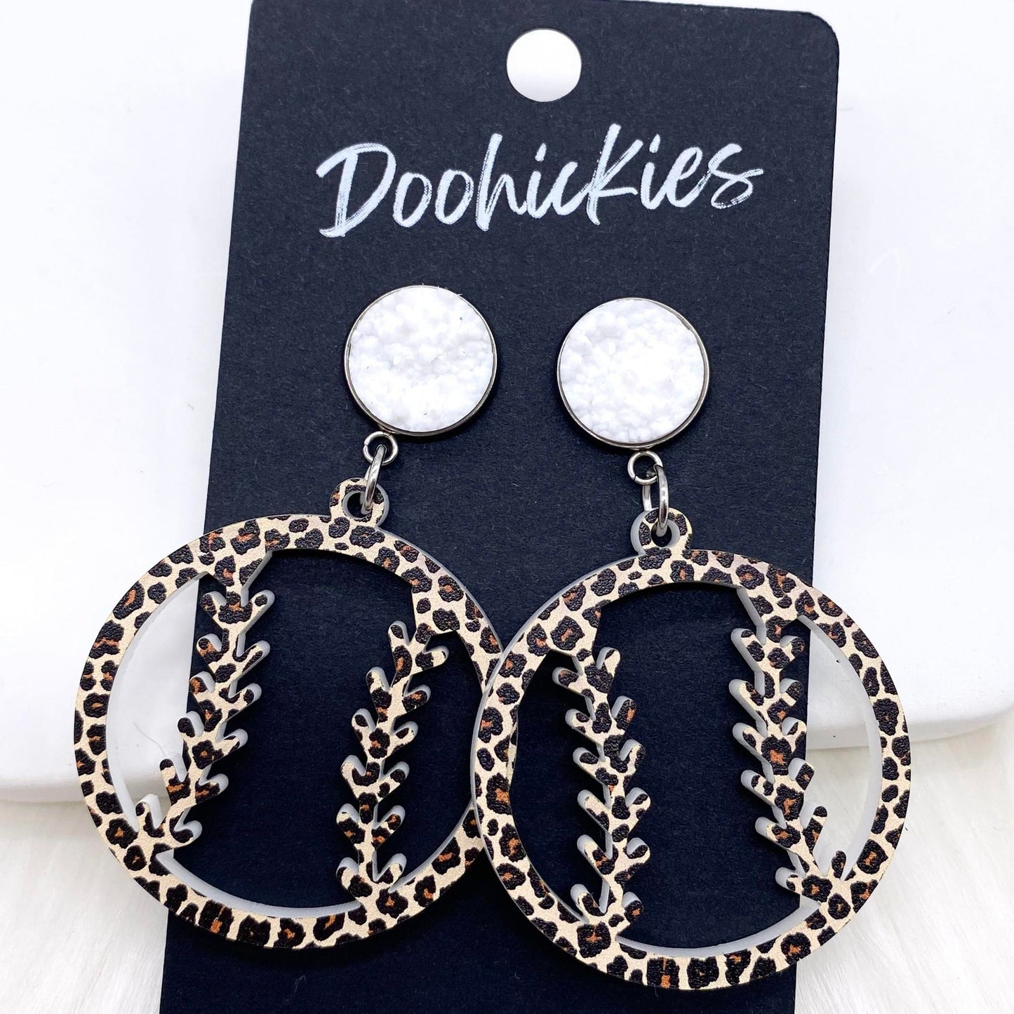 2" Custom Leopard Baseball Dangles- Sports Earrings by Doohickies Wholesale