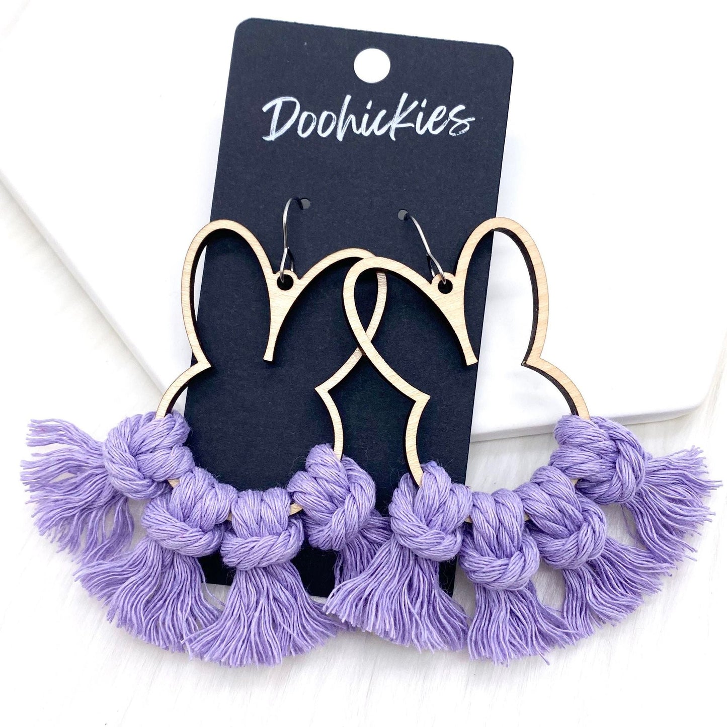 3" Pastel Bunny Macrame -Easter Statement Earrings by Doohickies Wholesale