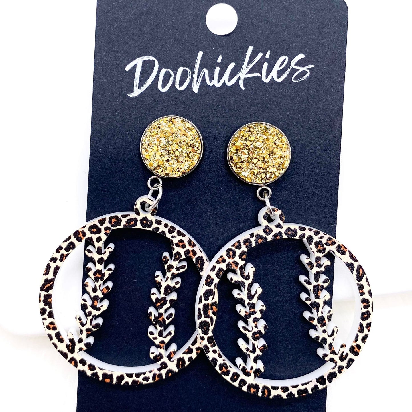 2" Custom Leopard Baseball Dangles- Sports Earrings by Doohickies Wholesale