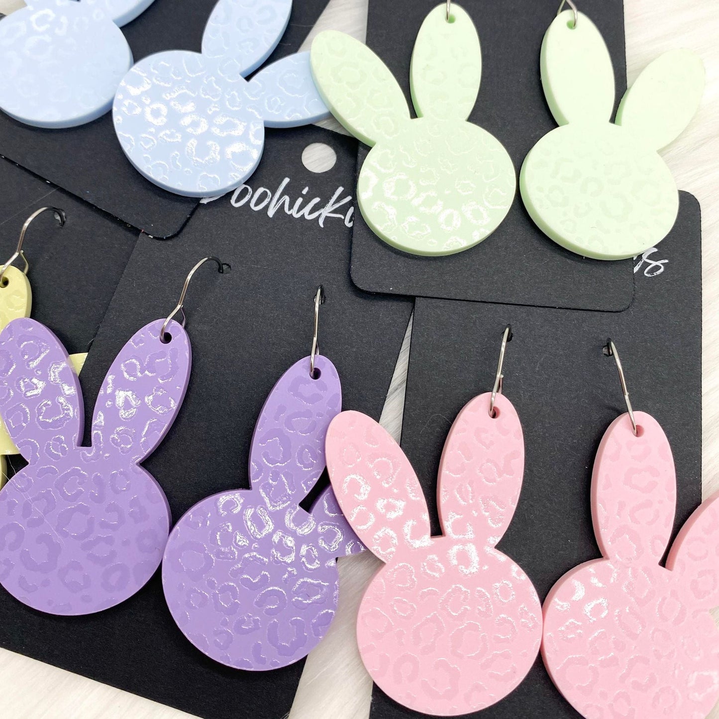 2.5" Pastel Leopard Bunny Heads -Easter Earrings by Doohickies Wholesale