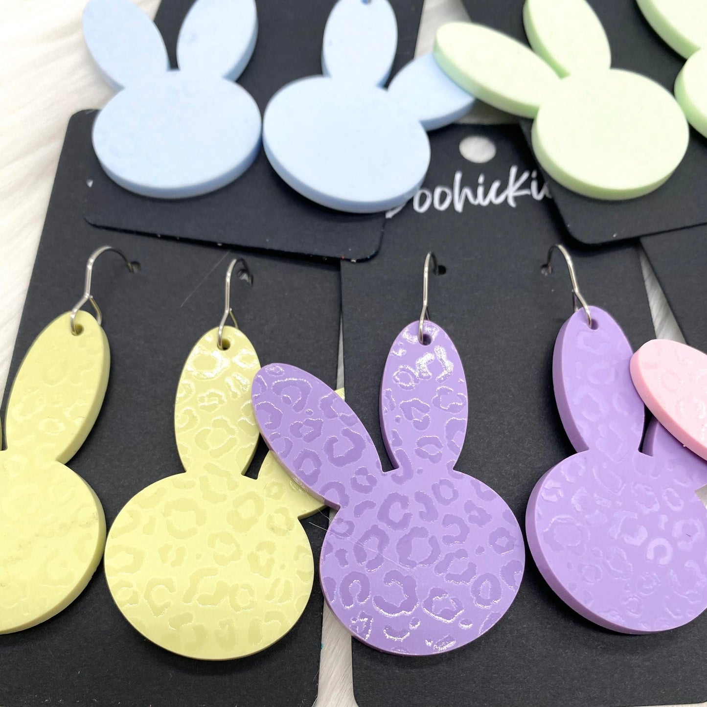 2.5" Pastel Leopard Bunny Heads -Easter Earrings by Doohickies Wholesale