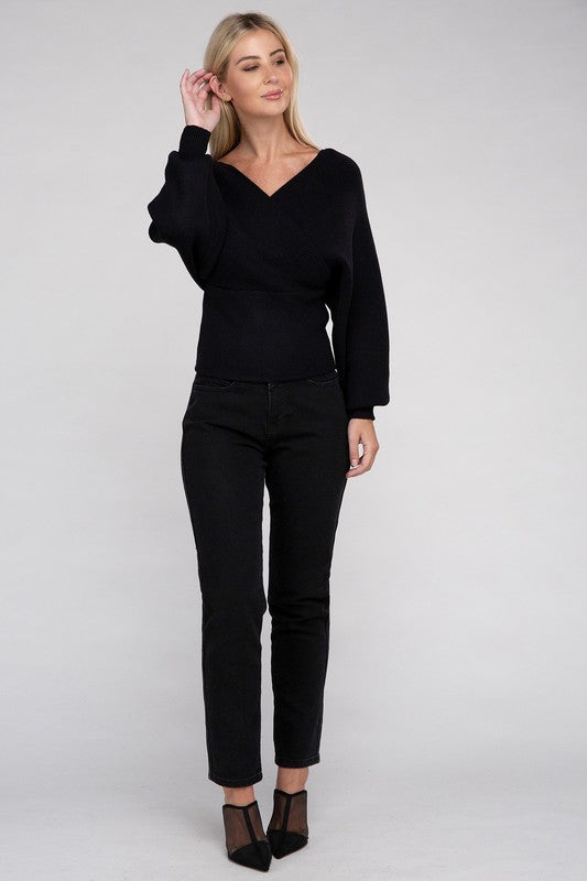 Viscose Cross Wrap Pullover Sweater by BlakWardrob