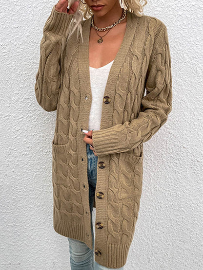 Urban Simple Loose Buttoned Solid Color Jacquard Cardigan Coat by migunica