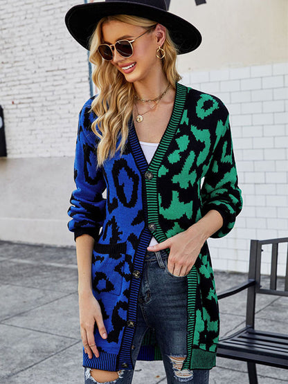 Urban Loose Long Sleeves Printed Leopard V-Neck Cardigan Tops by migunica