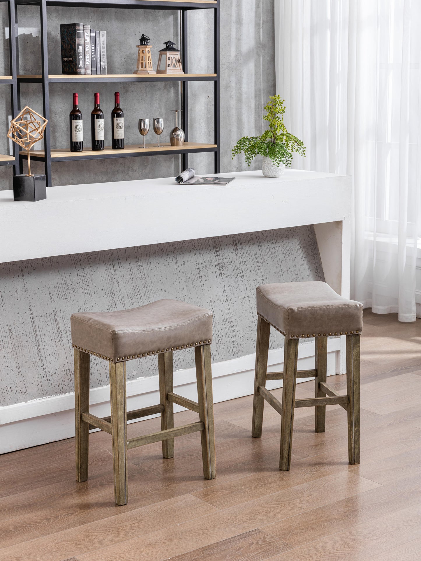 A&A Furniture,Counter Height 26" Bar Stools for Kitchen Counter Backless  Faux Leather Stools Farmhouse Island Chairs (26 Inch, Gray, Set of 2)