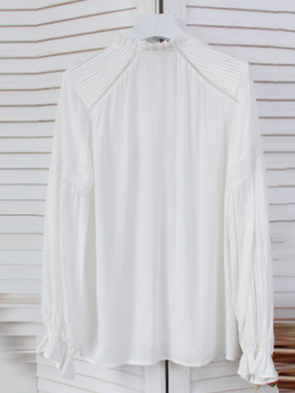 Vintage Urban White Loose Puff Sleeves Blouse by migunica