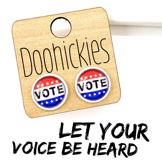 12mm Vote in White Settings - Political Earrings by Doohickies Wholesale