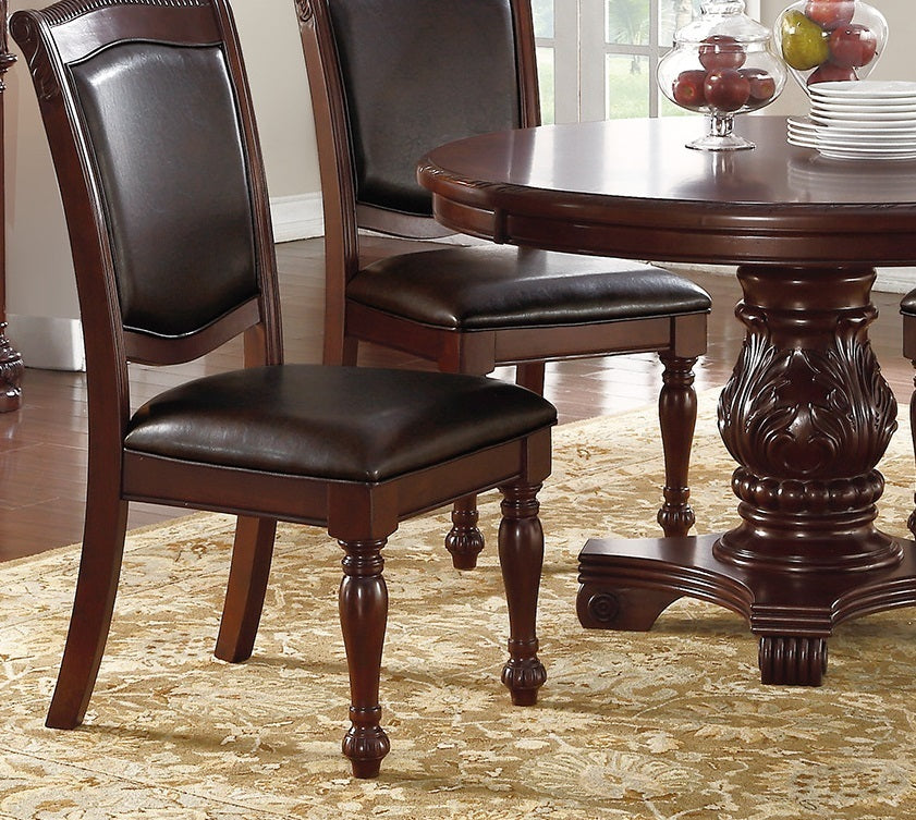 Gorgeous Formal Set of 2 Side Chairs Brown Color Rubberwood Dining Room Furniture Faux Leather Upholstered Seat