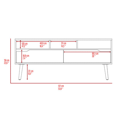 Tv Stand for TV´s up 52" Bull, Three Open Shelves, Two Flexible Drawers, Dark Walnut Finish