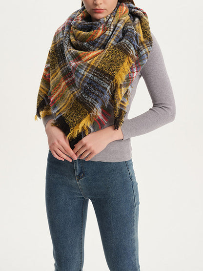 Triangle Fringed Keep Warm Plaid Shawl&Scarf by migunica