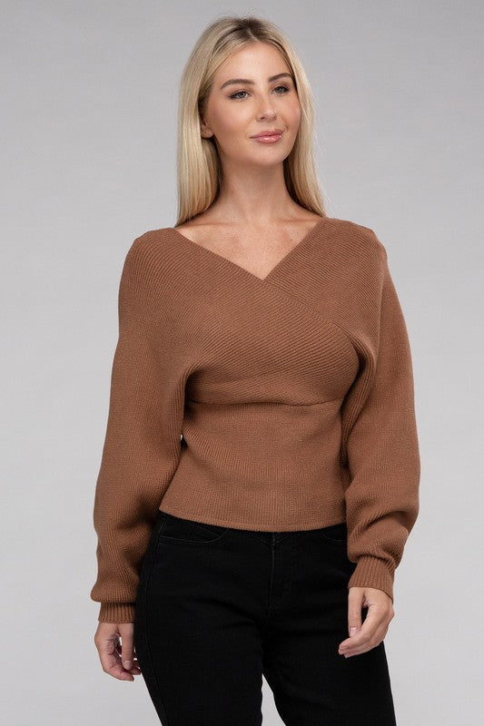 Viscose Cross Wrap Pullover Sweater by BlakWardrob