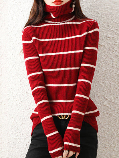 Urban Skinny Striped High-Neck Sweater Tops by migunica