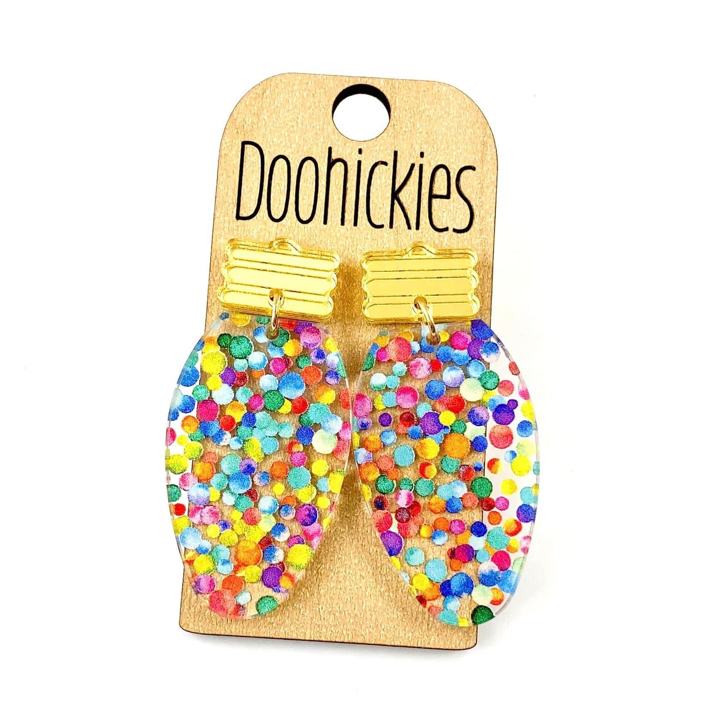 2" Gold and Confetti Dots Christmas Lights - Christmas Earrings by Doohickies Wholesale