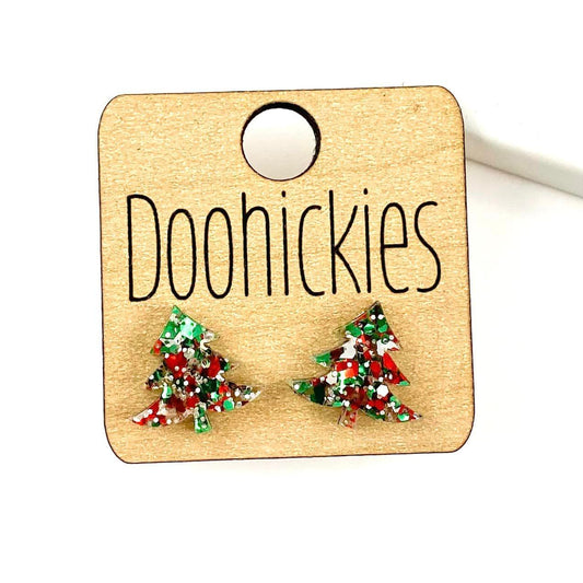 15mm Christmas Glitter Swoopy Tree Studs - Christmas Earrings by Doohickies Wholesale