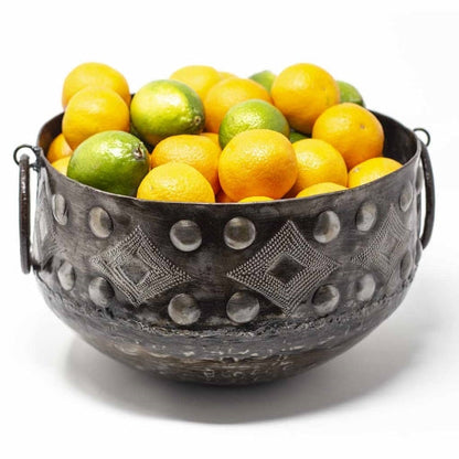 Hammered Metal Bowl with Round Handles Haitian Drum Tabletop Décor (11.5" x 8 ") by Global Crafts Wholesale