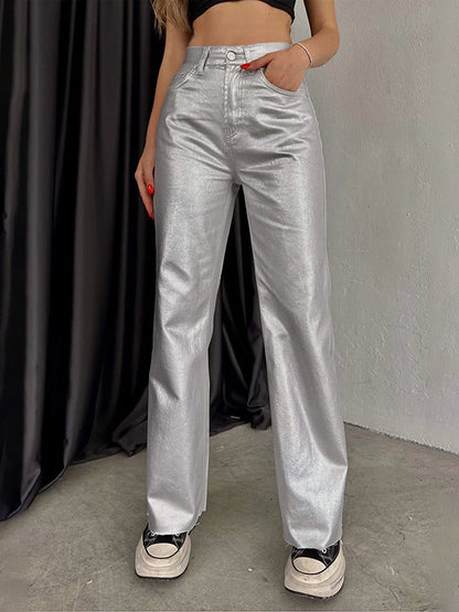 Wide Leg Pockets Solid Color Pants Trousers by migunica