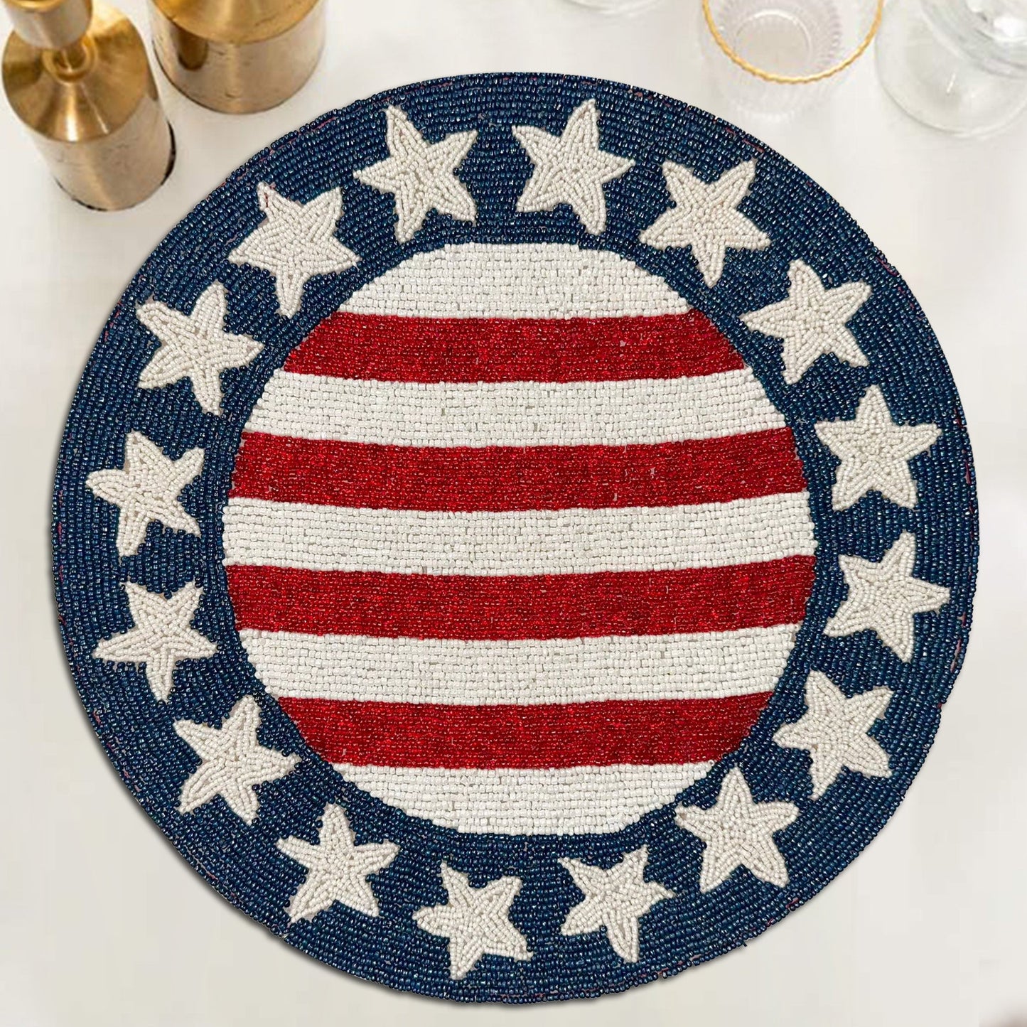 USA Flag Round Beaded Placemats - Set of 2 by Decozen