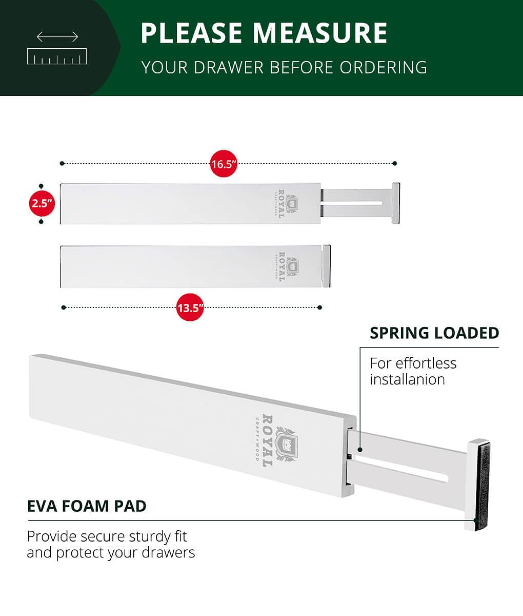 Horizontal Drawer Dividers Set of 4 White by Royal Craft Wood