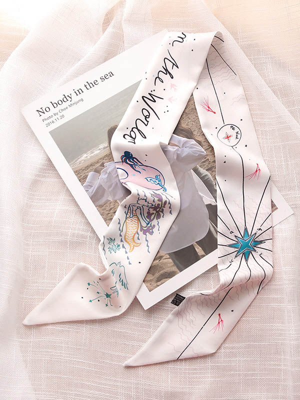 Original Flower&Letter Print Hair Band&Silk Scarf by migunica