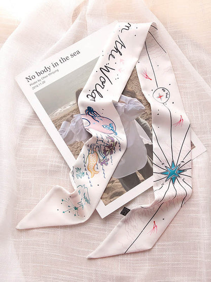 Original Flower&Letter Print Hair Band&Silk Scarf by migunica