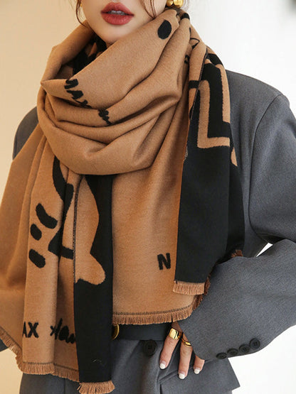 Urban Letter Tasseled Imitated Cashmere Shawl&Scarf by migunica