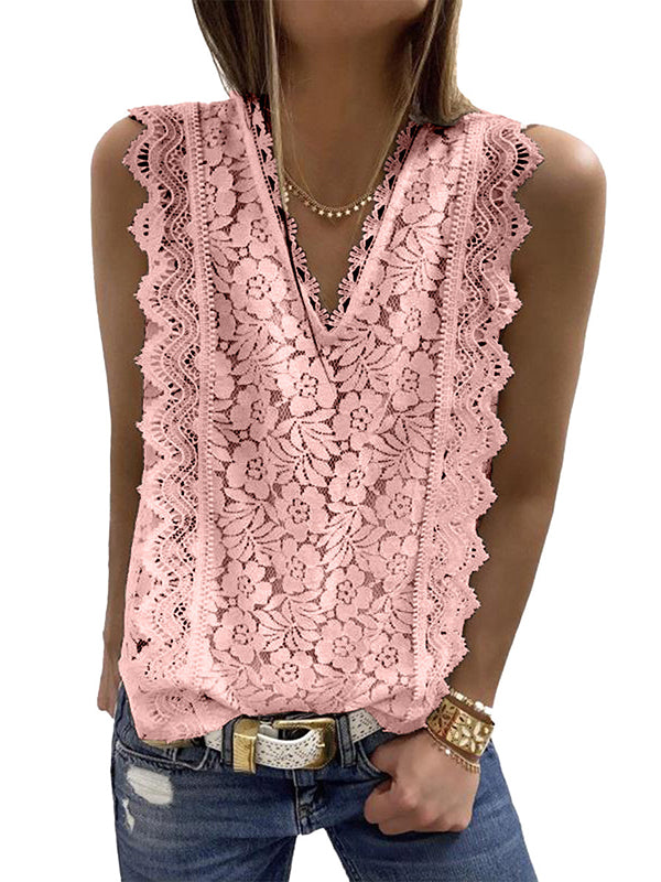 Original Lace Embroidered Solid Color Falbala Vest Top by migunica