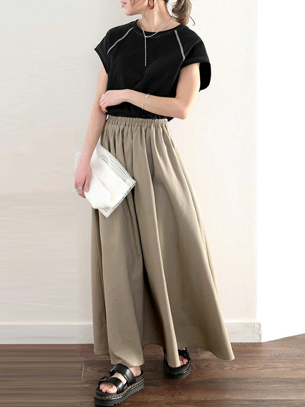 A-Line Loose Elasticity Solid Color Skirts Bottoms by migunica