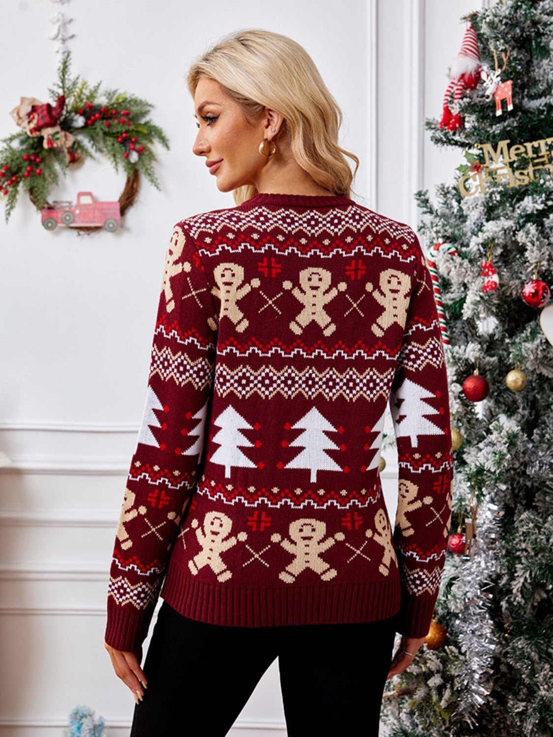 Gingerbread Round Neck Long Sleeve Sweater