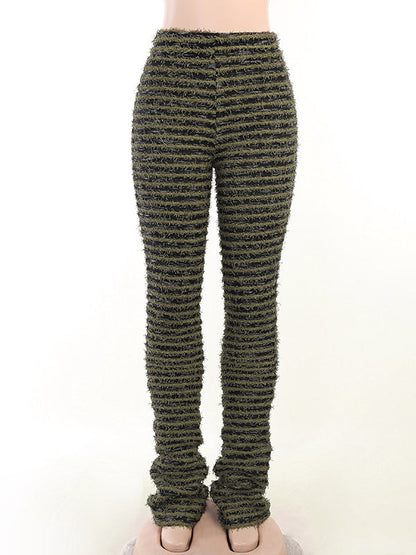 High Waisted Skinny Leg Split-Joint Striped Pants Trousers by migunica