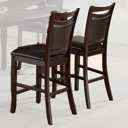 Set of 2 Counter Height Chairs Brown Color wood finish Mid-Century Modern Padded Faux Leather Seat And Back High Chairs Kitchen Dining Furniture