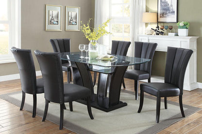 Black Faux Leather Upholstered Lines back Set of 2pc Chairs Dining Room Wide Flair back Chair