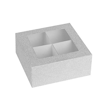 Window Box 6"X6"X2.5" Silver Glitter With Four Sections 12 Pack by Hammont