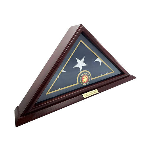 Flags Connections - 5x9 American Veteran Burial Flag Case, Plexiglass, Solid Wood, Cherry Finish, Small Base, Wall Mounted,Customized Name Plate, Marine. by The Military Gift Store