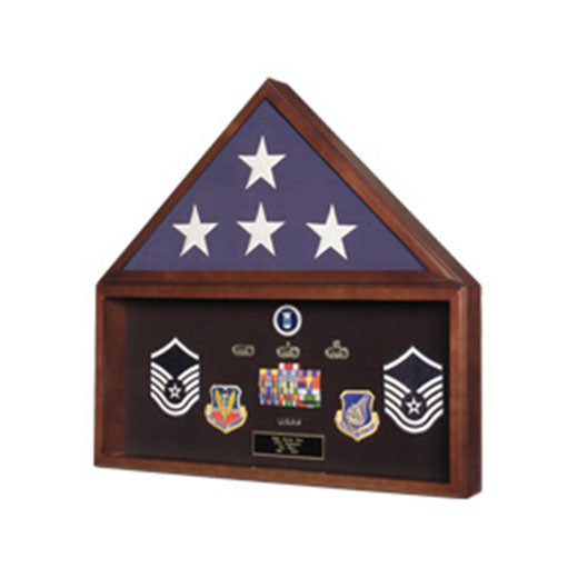 Burial Flag Medal Display case, Ceremonial Flag display - Material Walnut. by The Military Gift Store