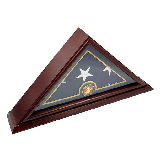 Flags Connections - 5'x9' Flag Display Case for American Veteran Burial Flag - Solid Wood, Cherry Finish - Marine Corps. by The Military Gift Store