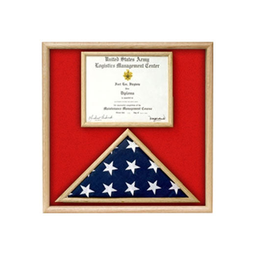 US Marine Corp Flag and Certificate Display Case/ award case - Oak Material. by The Military Gift Store