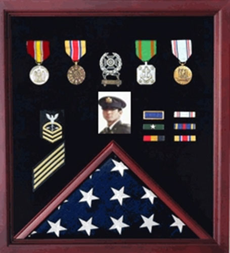 3 x 5 Flag Display Case Combination For Medals Photos - Cherry by The Military Gift Store