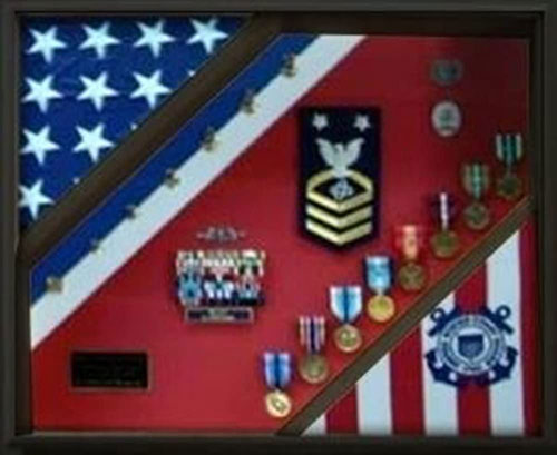 2 Flag Display Case, Coast Guard Gifts, USCG, Shadow Box, Coast Guard Cutter, USCG Shield, Flag and Medal Display case by The Military Gift Store